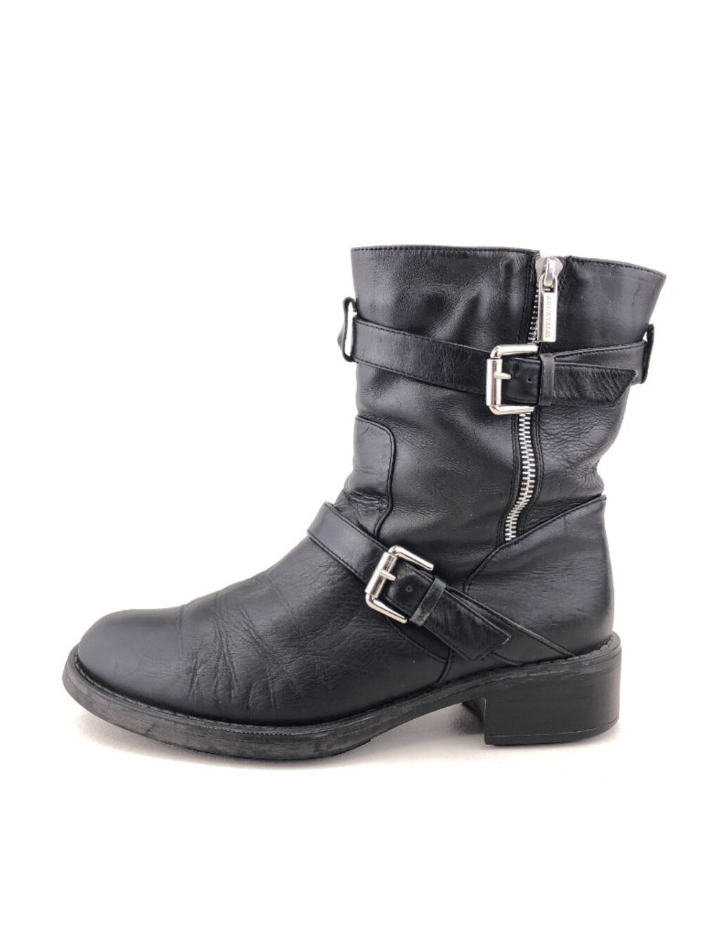 Aquatalia Sweet Black Leather Zip Moto Boots 9